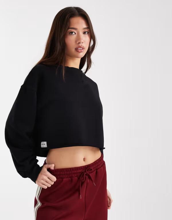 コットンオン レディース アウター パーカー・スウェット シャツ クロップド Cotton cropped sweatshirt Black ブラック