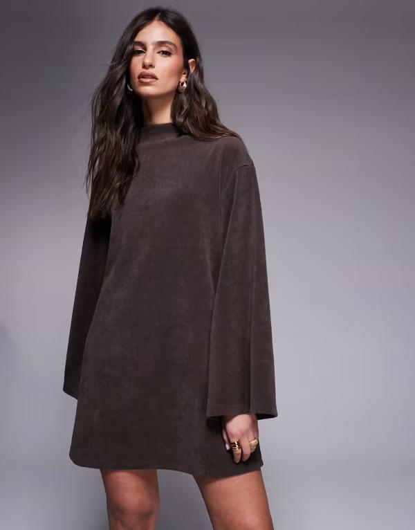 エイソス レディース トップス ワンピース コーデュロイ ミニ ASOS DESIGN cocoon sleeve corduroy mini dress in chocolate チョコレート