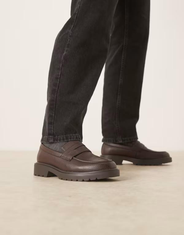エイソス メンズ シューズ スリッポン・ローファー ASOS DESIGN penny loafers BROWN ブラウン｜ReVida 店