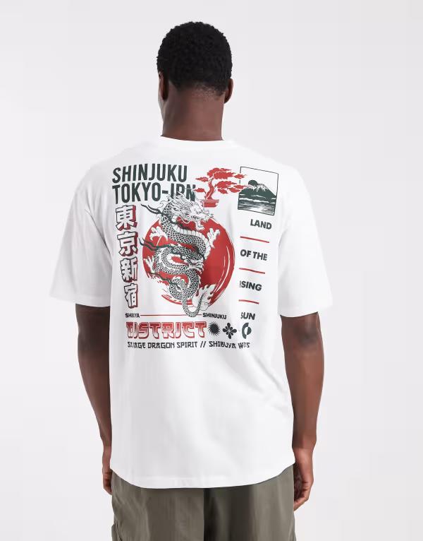 ジャック アンド ジョーンズ メンズ トップス Tシャツ プリント Jack & Jones t-shirt with tokyo back print Bright White ホワイト