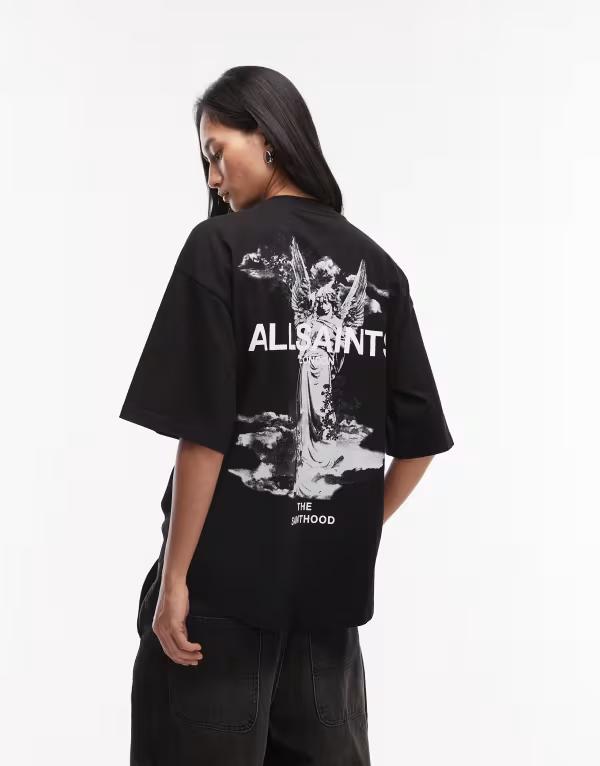 オールセインツ レディース トップス Tシャツ プリント ロゴ グラフィック AllSaints Guardian Amelie short sleeve graphic logo T-shirt with back print Black ブラック