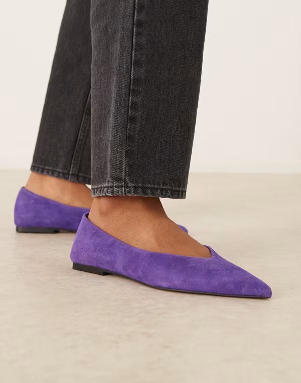 エイソス レディース シューズ パンプスエード ASOS DESIGN Lari premium pointed toe ballet flatsuede Ultra Violet バイオレット