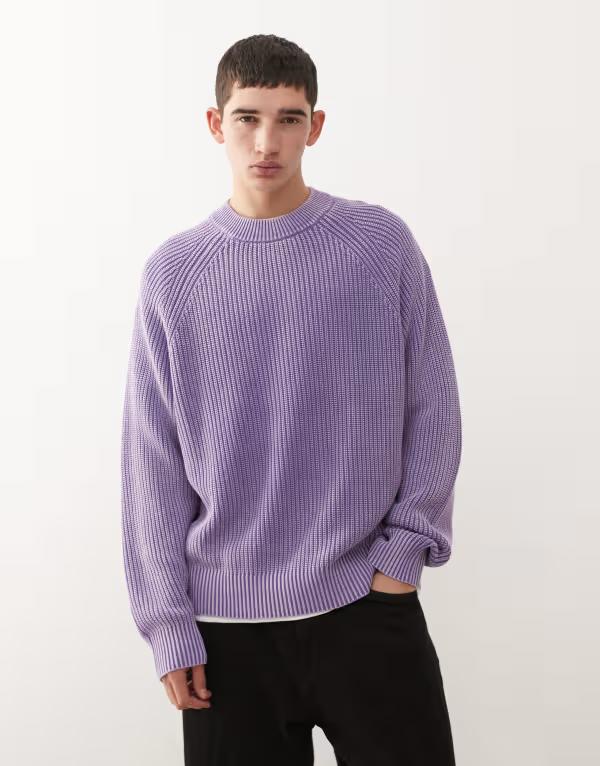 週日 メンズ アウター 編み物・プルオーバー Weekday relaxed knit sweater インチ washed Purple wash パープル