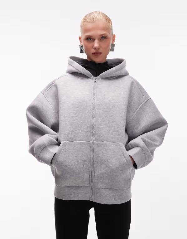 エイソス レディース アウター パーカー・スウェット フルジップ ASOS DESIGN double face oversized zip throughoodie Gray Heather グレー
