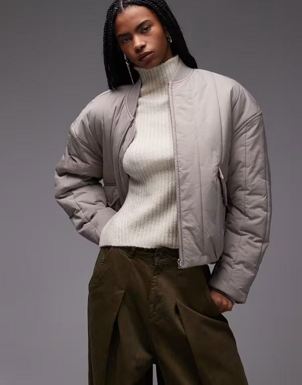アンドアザーストーリーズ レディース アウター ジャケット・ブルゾン キルティング コットン & Other Stories quilted cotton bomber jacket in light BEIGE ベージュ|ReVida 店