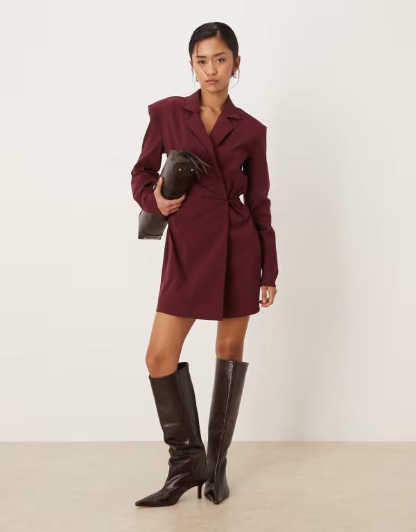 エイソス レディース トップス 衣装 ミニ スポーツジャケット ASOS DESIGN cinched blazer mini dress インチ deep burgundy バーガンディ