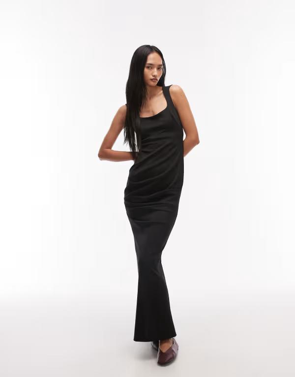 エイソス レディース トップス ワンピースキューバ マキシ ASOS DESIGN super scoop neck cami style sculpted maxi dresscuba-style fabric Black ブラック