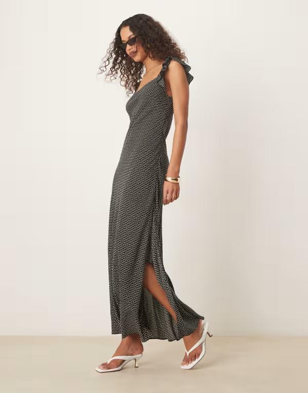 エイソス レディース トップス ワンピース ドット柄 ドット マキシ ASOS DESIGN frill sleeve maxi dress in polka dot polka dot ドット