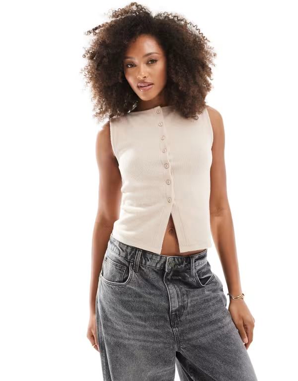 エイソス レディース トップス シャツ ノースリーブ ASOS DESIGN super soft brushed sleeveless button through top in oatmeal オートミール 9,360円