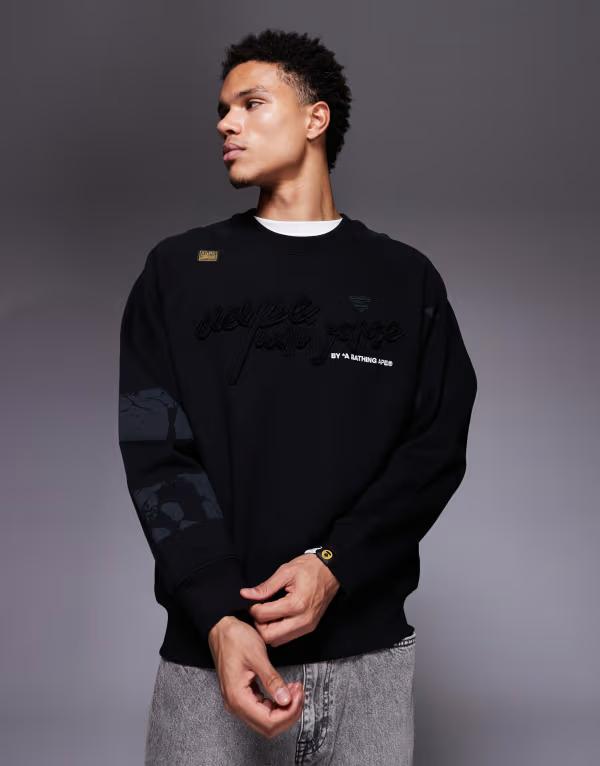 ベイシング エイプ メンズ アウター パーカー・スウェット シャツ Aape by A Bathing Ape oversized sweatshirt with chest embroidery Black ブラック|ReVida 店