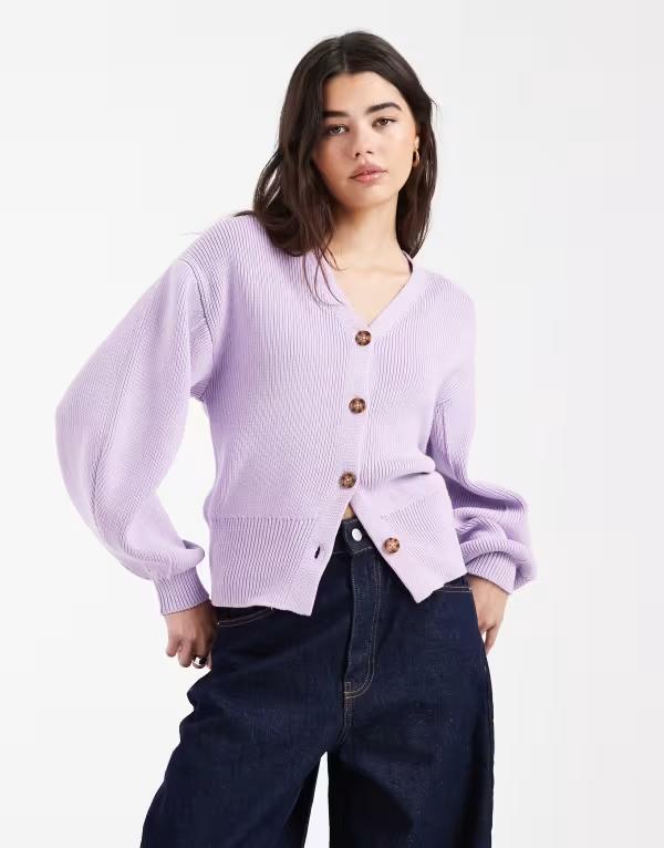 エイソス レディース アウター カーディガン ASOS DESIGN power sleeve cardigan in lilac ライラック｜ReVida 店 12,586円