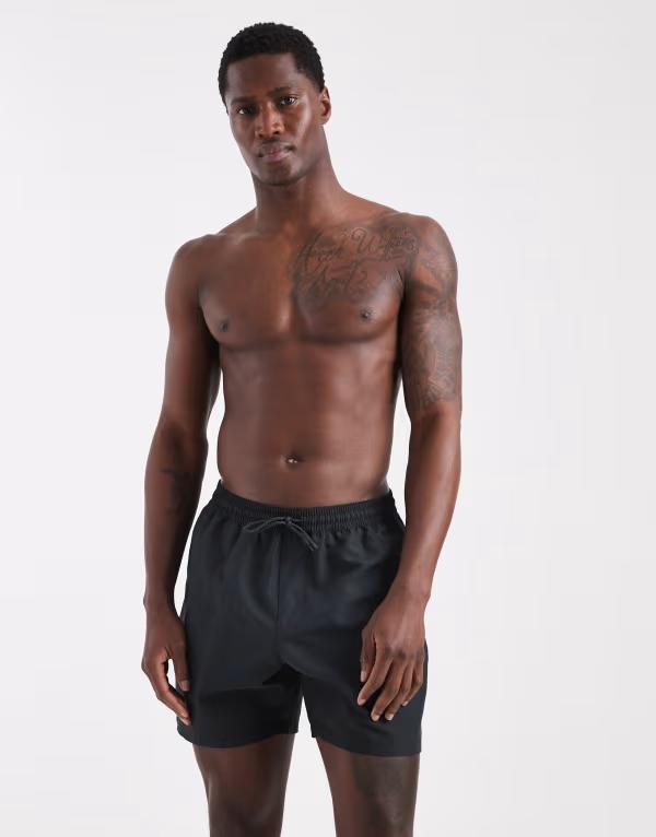 エイソス メンズ 水泳着 二分の一ズボン下・さる股引き 遊撃手ズボン下 ASOS DESIGN swim shorts インチ mid length Black 黒いこと 水着-メンズファッション