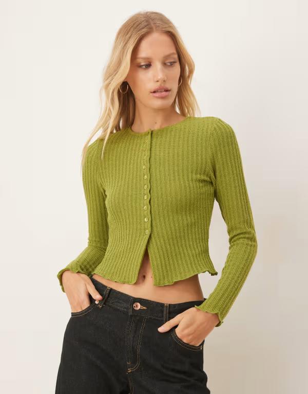 エイソス レディース トップス シャツ ASOS DESIGN textured button up long sleeve top Green グリーン