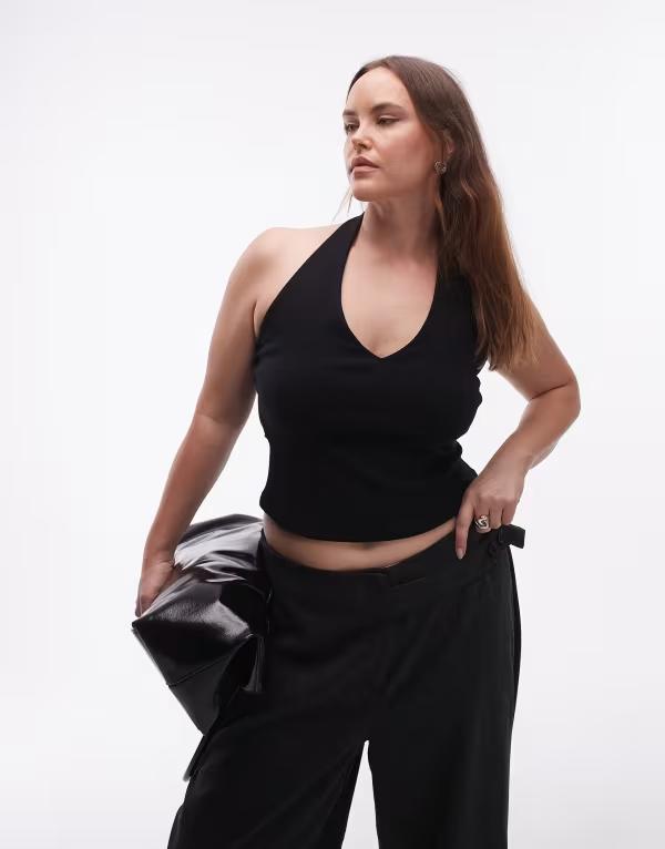 エイソス レディース トップス シャツ コットン ホルター ASOS Curve ASOS DESIGN Curve compact cotton blend halterneck top Black ブラック