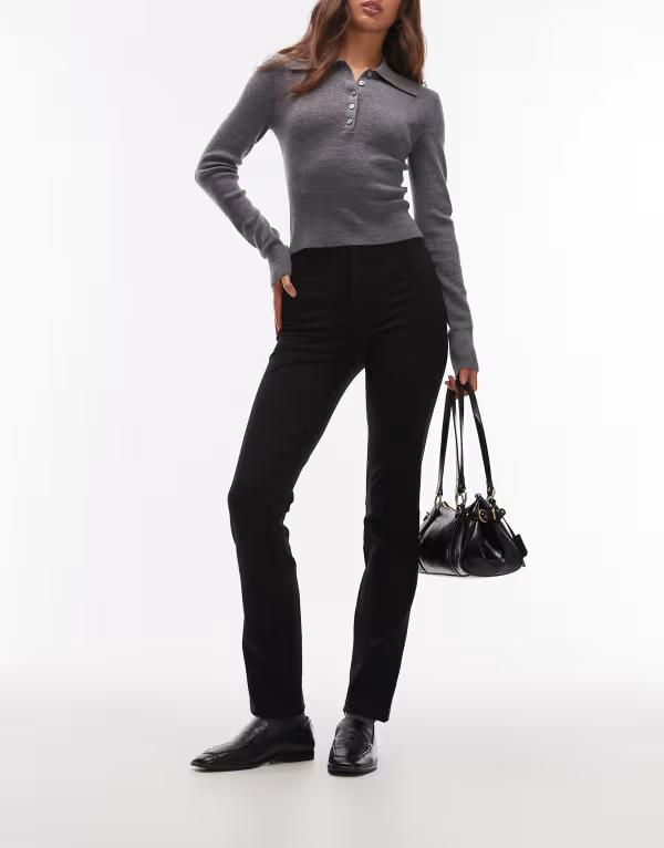 エイソス レディース ボトムス カジュアルパンツ レギンス ASOS DESIGN Premium ponte tailored waistband skinny leggings with zip hem Black ブラック