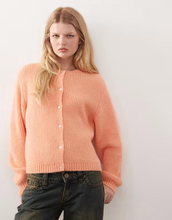 モンキ レディース アウター カーディガン ニット Monki button up knit cardigan in peachy orange Peachy Orange オレンジ