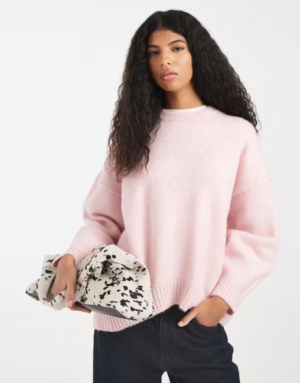 エイソス レディース アウター 編み物・プルオーバー 労働者の一団のど首 ASOS DESIGN oversized crew neck sweater with curved hem インチ pale lilac Pale Lilac 紫はしどい セーター-トップス
