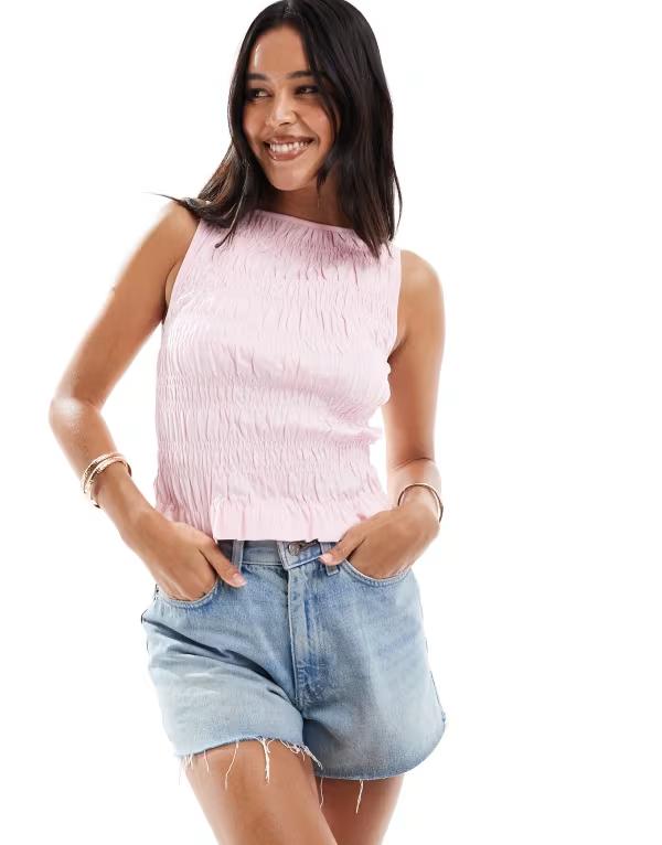 エイソス レディース トップス タンクトップ ASOS DESIGN irregular shirred tank in baby PINK ピンク