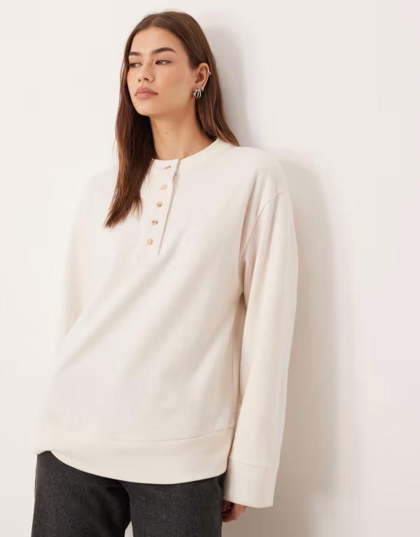 エイソス レディース アウター ニット・セーター ASOS DESIGN supersoft oversized henley sweater in cream クリーム