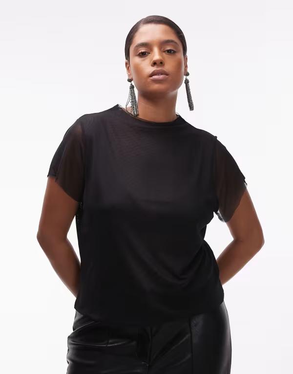 エイソス レディース トップス シャツ メッシュ ASOS Curve ASOS DESIGN Curve short sleeve mesh top Black ブラック