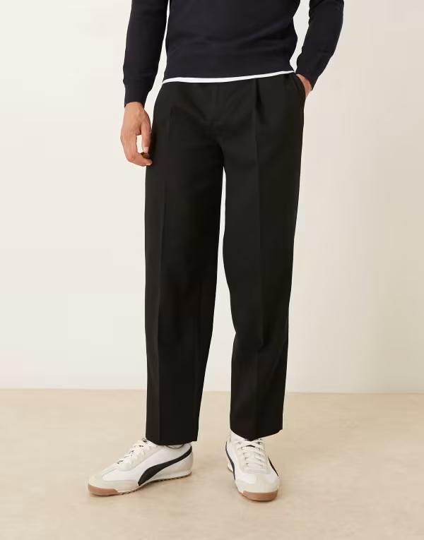 エイソス メンズ ボトムス 心地よいズボン下 ASOS DESIGN smart oversized tapered pants microtexture Black 黒いこと