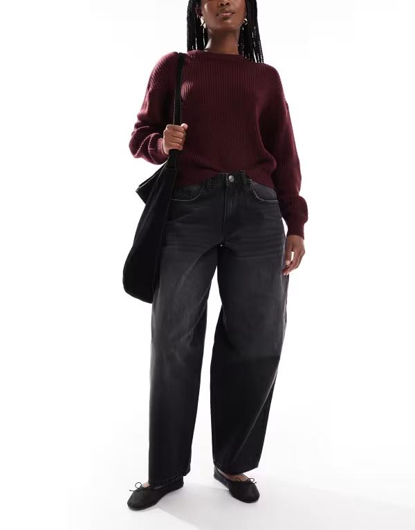 デイジーストリート レディース ボトムス ジーンズズボン下 ローライズ デニム Daisy Street poetic low rise barrel jeans Black 黒いこと レディースファッション-パンツ-ボトムス
