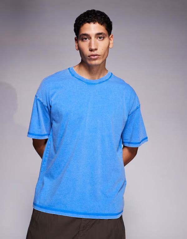アダプト メンズ トップス Tシャツ ADPT oversized t-shirt in washed Strong Blue ブルー