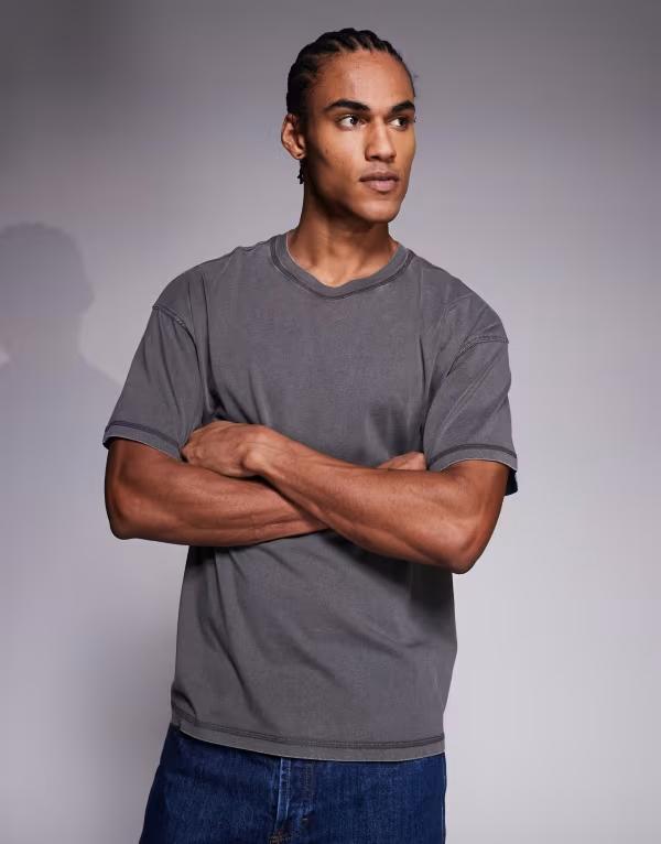 アダプト メンズ トップス Tシャツ ADPT oversized T-shirt in washed Asphalt グレー