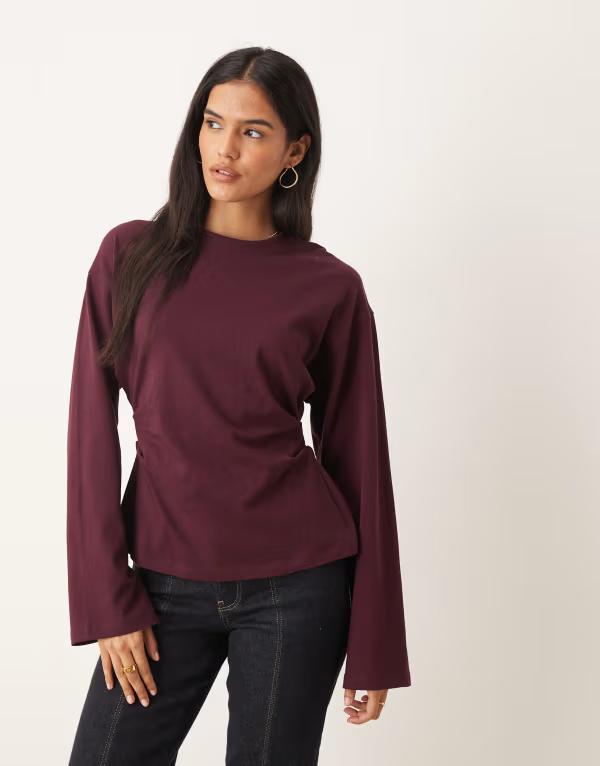 エイソス レディース トップス プルオーバー ASOS DESIGN long sleeve corset waistee インチ plum 酸桃