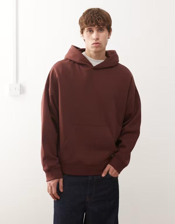 コルージョン メンズ アウター パーカー・スウェット COLLUSION boxy hoodie BROWN ブラウン|ReVida 店