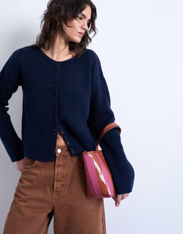 トップショップ レディース アウター カーディガン リブニット Topshop easy rib knit relaxed cardiganavy ネイビー
