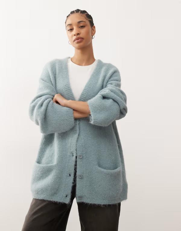 モンキ レディース アウター カーディガン Monki oversized cardigan in dusty Blue ブルー