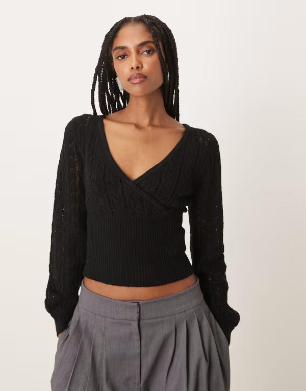 モーテル レディース トップス シャツ ニット Motel Nilara long sleeve pointelle knitop Black ブラック 17,610円