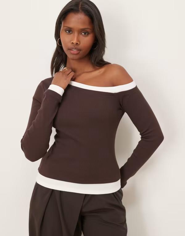 エイソス レディース トップス シャツ アシンメトリー モノクロ ASOS DESIGN monochrome double layer asymmetric top heather Gray Heather グレー｜ReVida 店