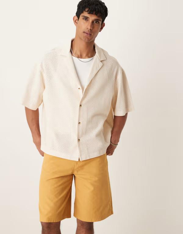 エイソス メンズ トップス シャツ ASOS DESIGN boxy oversized textured shirt in stone ストーン