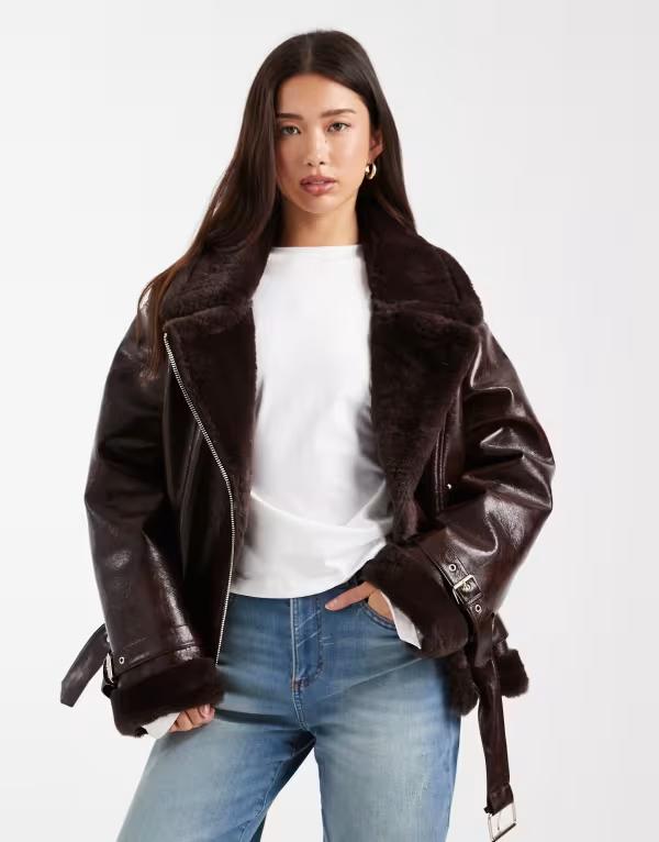 ミスセルフフリッジ レディース アウター ジャケット・ブルゾン Misselfridge shiny aviator Burgundy バーガンディ｜ReVida 店