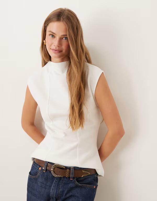 エイソス レディース トップス タンクトップ ASOS DESIGN Supersoft boat neck peplum seam detail tank top in winter white ホワイト 9,610円