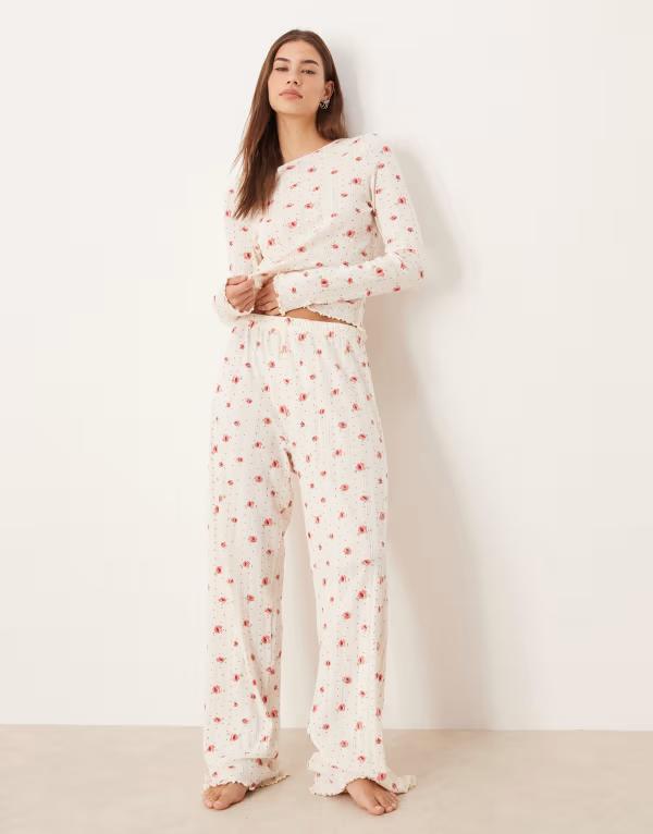 エイソス レディース ボトムス カジュアルパンツ フラワー柄 プリント フラワー ASOS DESIGN mix & match pajama pants in pointelle floral print Ditsy