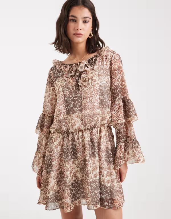 ミスセルフフリッジ レディース トップス ワンピース シフォン フリル ミニ Misselfridge chiffon ruffle mini dress in paisley｜ReVida 店 9,865円