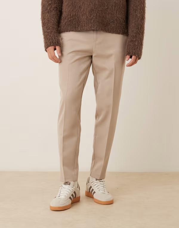 エイソス メンズ ボトムス 心地よいズボン下 ASOS DESIGN taperedress pants with side adjustersTONE 石ころ
