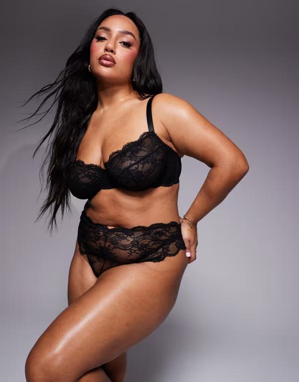 エイソス レディース アンダー御召しもの ブリーフズボン下 スピード競技 ASOS Curve ASOS DESIGN Curve Lolace thong Black 黒いこと