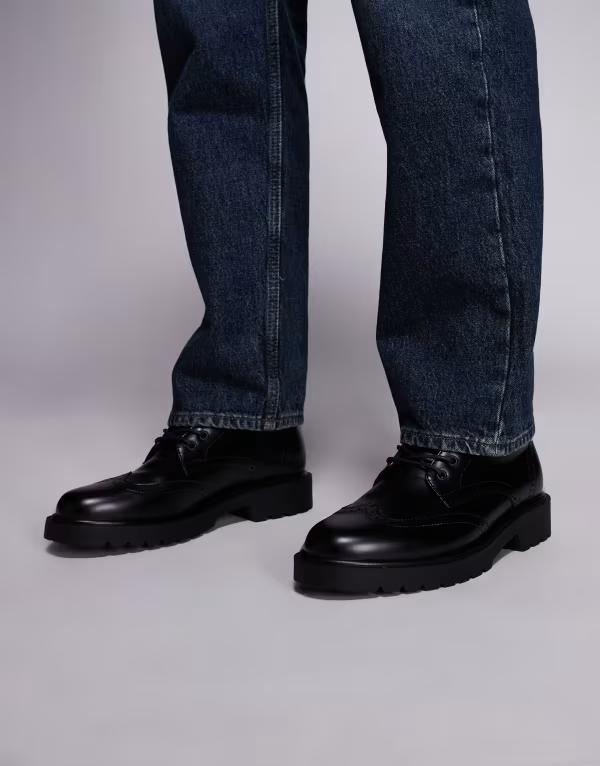 エイソス メンズ シューズ ブーツ・レインブーツ ブローグ レース ASOS DESIGN brogue lace up boots Black ブラック