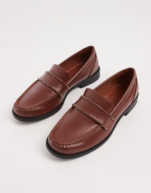 エイソス メンズ シューズ スリッポン・ローファー ASOS DESIGN penny loafers with woven details BROWN ブラウン 16,906円
