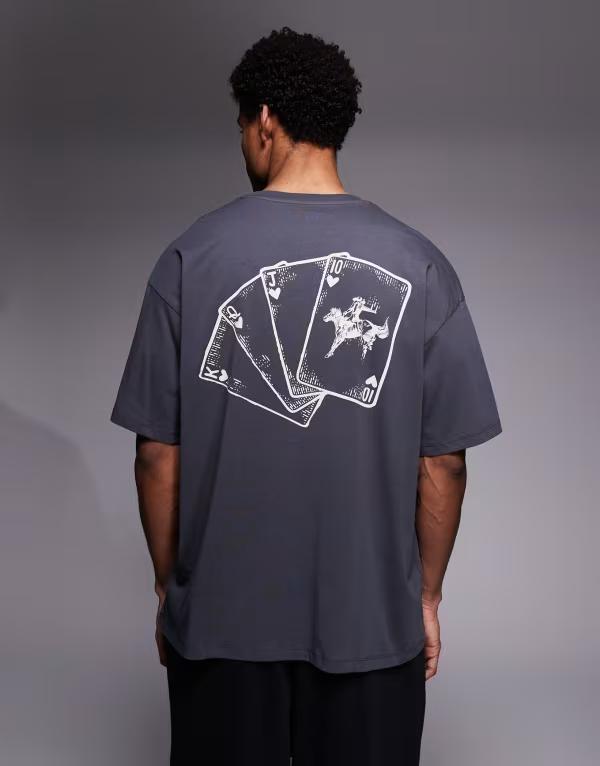 アダプト メンズ トップス Tシャツ プリント ADPT oversized T-shirt with equestrian deck back print Asphalt グレー