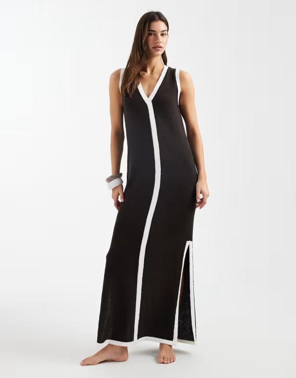 フォース&レックレス レディース トップス ワンピース Vネック ニット マキシ 4th & Reckless knit v-neck maxi beach dress in chocolate BROWN ブラウン
