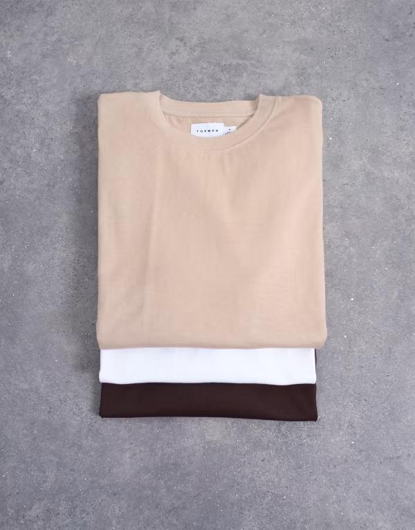 トップマン メンズ トップス Tシャツ リラックスフィット Topman 3 pack relaxed fit-shirts chocolate and stone Multi マルチカラー