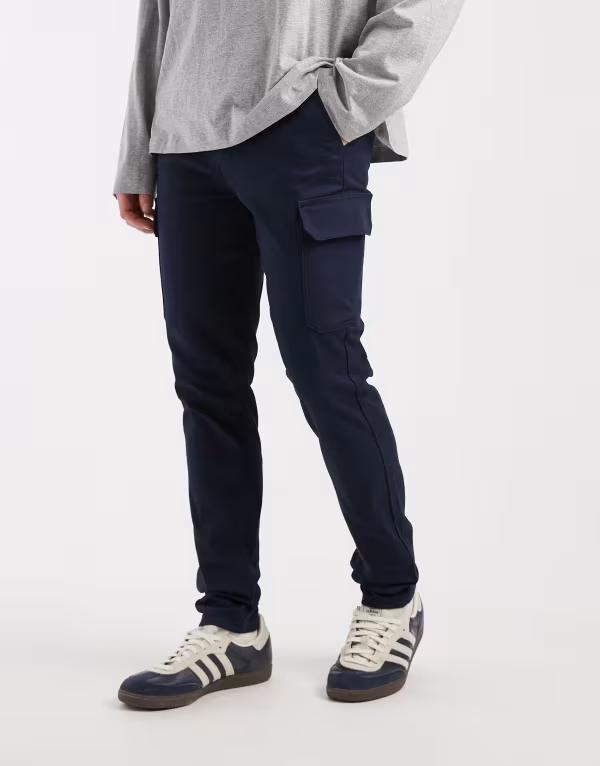 エイソス メンズ ボトムス カジュアルパンツ カーゴパンツ ASOS DESIGN skinny cargo pants NAVY ネイビー