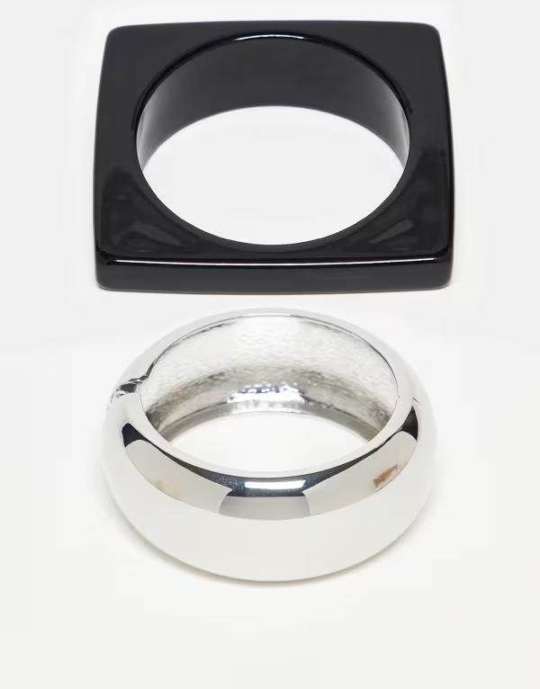 エイソス レディース アクセサリー ブレスレット・バングル・アンクレット モノクロ ASOS DESIGN pack of 2 bangles with squared off design in monochrome Multi マルチカラー