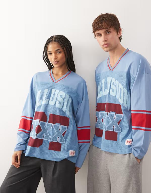コルージョン レディース トップス プルオーバー プルオーバー COLLUSION Unisex long sleeve airtex jersey BLUE 青み