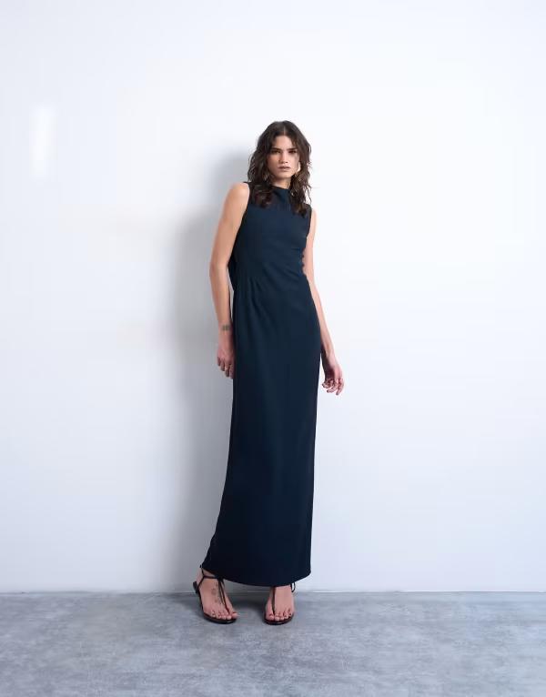 とっ始め販売店 レディース トップス 衣装 ドレープ マキシ Topshop slash neck drape back maxi dress Navy 米国海軍